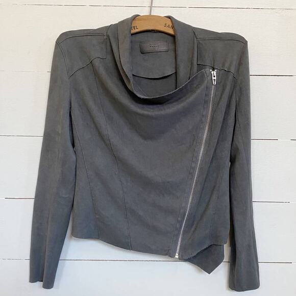 BLANKNYC Drape Front Faux Suede Asymmetrical Zip Jacket Grey XS - Picture 2 of 14